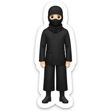 Hazme un emoji que sea una persona con pantalones anchos color negro con un saco negro y con un pasamontañas sticker