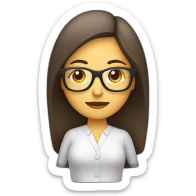 mujer morocha con lentes trabajando en computadora sticker