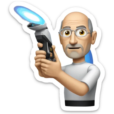 steve jobs with a star trek phaser that is shooting hypnotic spirals sticker