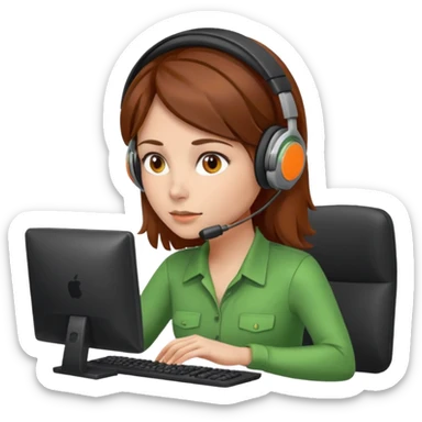 woman, brown hair, wearing a headset. she is controling limits from green, to orange, to red on the computer sticker