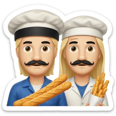 Aurore had long blond hair and Enzo is an Italian boy with mid-long black hair, mustache and a cap on his head and they are figthing like monster about mozzarella sticks sticker