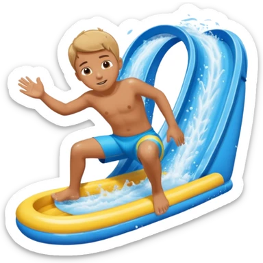 a boy that is sliding on his belly in ON his belly from a waterslide head first on his belly sticker