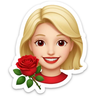 Happy face with rose in mouth sticker
