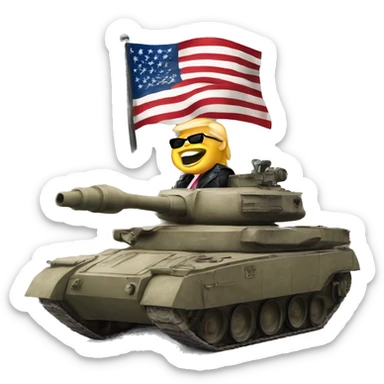Donald trump with shades holding an American flag on top of a tank sticker