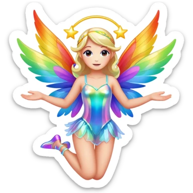 Iridescent fairy flying twinkle rainbow neon sticker
