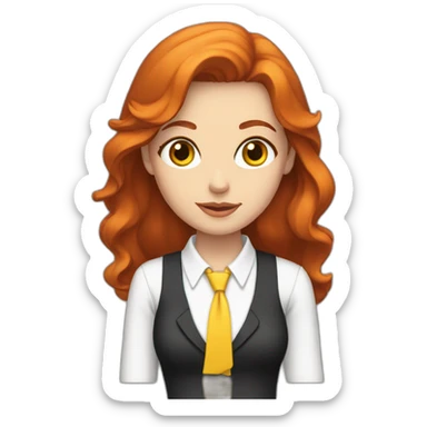 White Woman with red hair and yellow eyes wearing a white button up shirt and black tie sticker