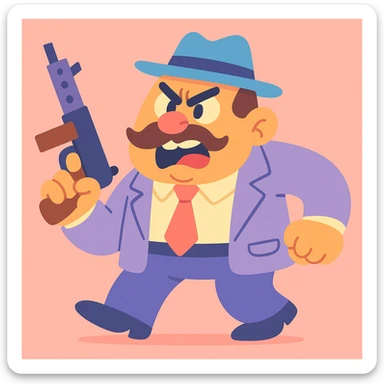 gangster character, highly cartoonish, exaggerated pastel toon style sticker