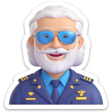 middle-aged pilot, silver hair, beard, fair skin, smiling, wearing sunglasses sticker