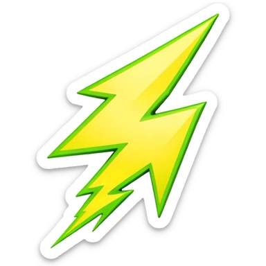 A single neon yellow lightning bolt emoji, glossy and smooth, vibrant neon green color, high detail, simple and cute design sticker