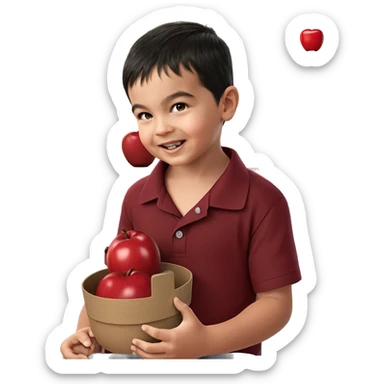 child holding apple in red shirt sticker