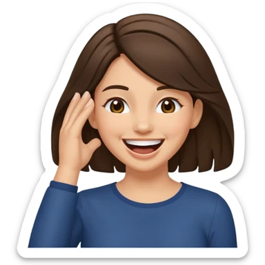 laughing brunette tucking hair behind ear sticker