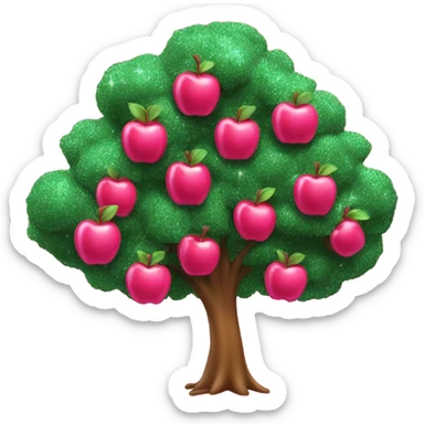 Hot pink tree with  apples and glitter  sticker