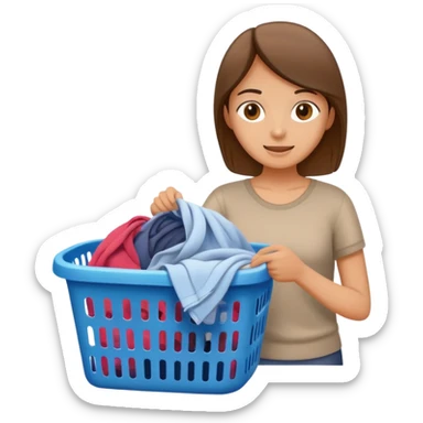 person putting dirty clothes in a laundry basket, simple and friendly sticker