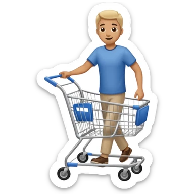 A happy man walking with an empty supermarket cart full body sticker
