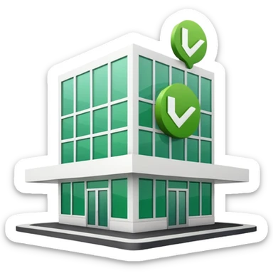 restaurant building with green checkmark sticker