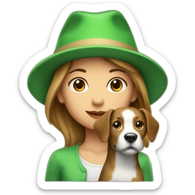 A girl with a dog in a green hat sticker
