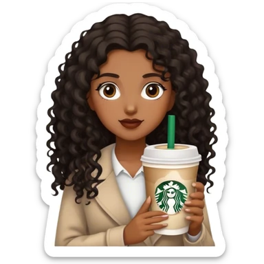 Girl with medium brown  skin/  black brown curly long hair with Starbucks  sticker