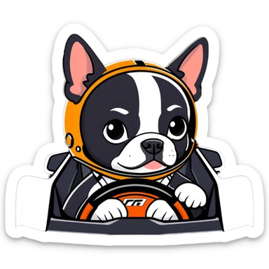 Boston terrier in mclaren f1 race car sticker