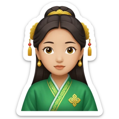 Asian girl wearing green traditional Chinese clothes sticker
