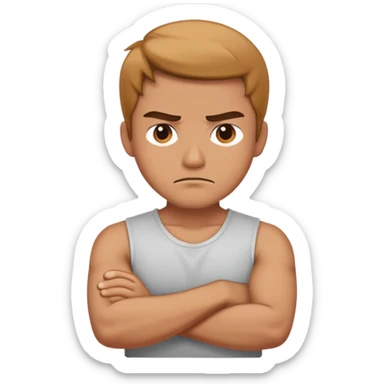 man with disapproving face and crossed arms sticker
