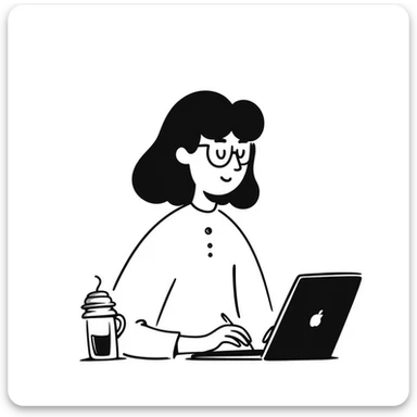 blonde writer woman wearing glasses working on a laptop sticker