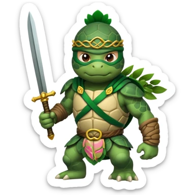 a turle ninja wearing laurel wreaths sticker