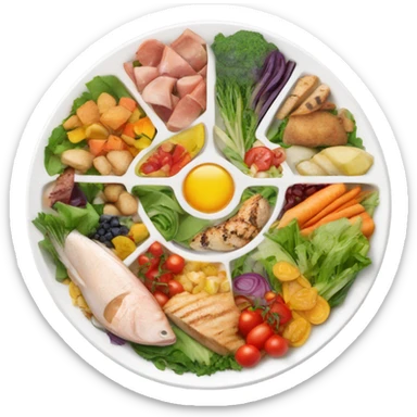 Look up on a large white round plate of healthy food sticker