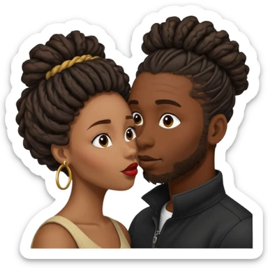 black boyfriend with dreadlock kissing black girl with curly bun sticker