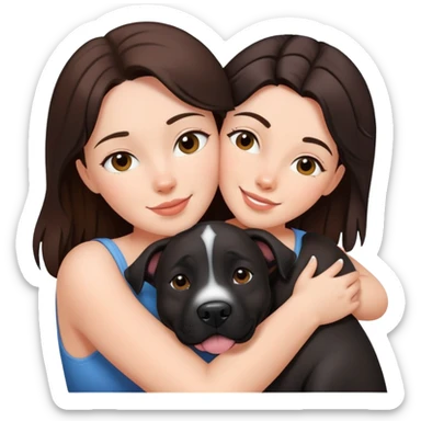 Brunette hugging happy big black amstaff dog sticker
