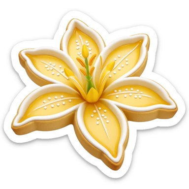 Realistic shortbread cookie in the shape of a lily flower with pastel yellow color jelly middle filling and sprinkled powder sugar on top. sticker