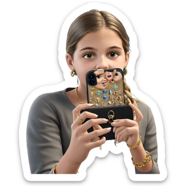 girl taking selfie with jewelry sticker