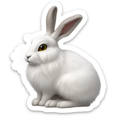 snowshoe hare very fluffy with no feet laying down, side view sticker