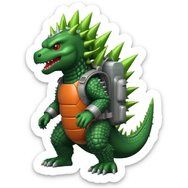 Godzilla wearing a rocket pack sticker