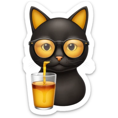 un gato negro con gafas de sol y un vaso de chupitos sticker