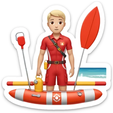 lifeguard portrait, head and shoulders only, wearing red lifeguard uniform, rescue whistle and buoy strap visible, confident alert expression, beach safety vibe, 3D cartoon, mobile game icon style, clean background, no text, no watermark
 sticker
