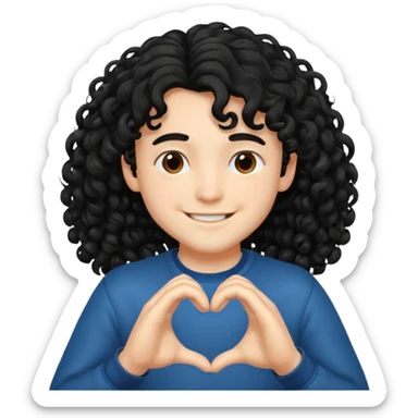 Un garçon beau qui fait un cœur avec des cheveux noir long et bouclé sticker