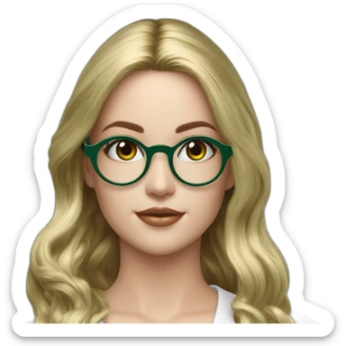 Mujer pelo largo liso negro usa lentes ovalados metálicos dorados usa uniforme médico verde es hermosa sticker