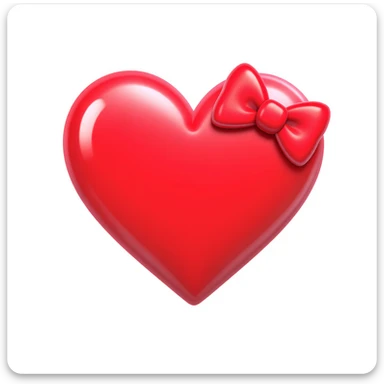 cute and shiny heart emoji with a bow accent, no background sticker