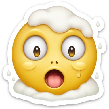 A yellow circle with eyes rolled back and mouth open, puking white foam sticker