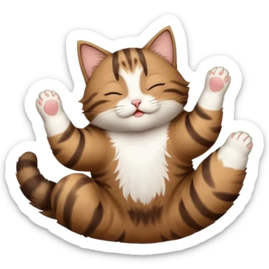 dark brown tabby and white small cat in funny positions upside down with eyes closed sticker