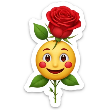 A charming emoji with a rose stem in the mouth and a red rose at the end of the stem sticker