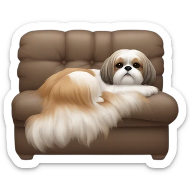 Shih tzu dog and human lady sleeping on couch sticker