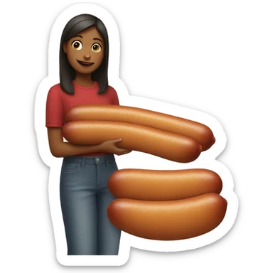 a girl holding a big sausage  sticker