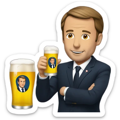 macron qui boit une bière sticker
