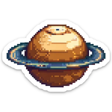 Saturn planet in pixel art, focus on rings, small size sticker