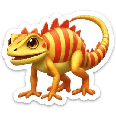 A Yellow Shiny Anthro-Scalie-Lizard-Reptile-Salamandrian-Fakémon with red stripes and orange frills Full Body sticker