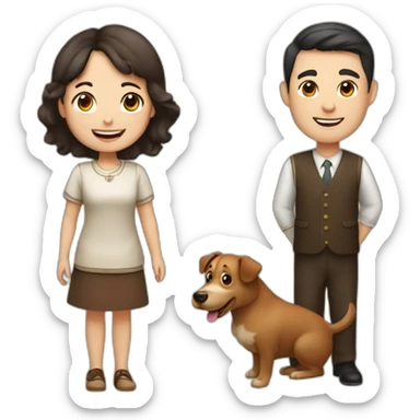 Jewish man and Chinese girl with brown dog smiling sticker