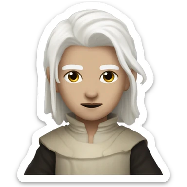 a dungeons and dragons changeling with bone white skin and white medium length hair and black eyes and no mouth sticker