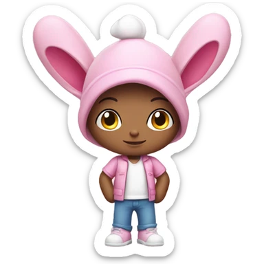 sonny angel figurine wearing pink bunny ear hat sticker