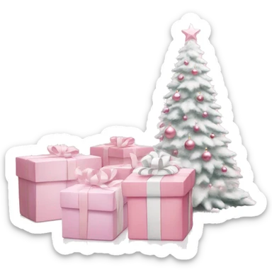 Light pink Christmas gifts under a white Christmas tree  sticker